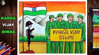 Kargil Vijay Diwas Drawing Easy | How To Draw Kargil Vijay Diwas Poster | Indian Army Drawing Easy