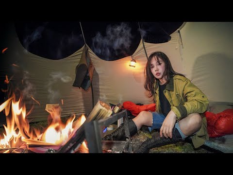 해발 800M 산정상에서 나홀로 보내는 가을 캠핑🔥 / 솔로캠핑/ 차박 / mukbang / 백순대볶음 / 새우🔥소금구이 / 산너머목장