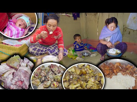 Local chicken Soup & Pork Curry Recipe Cooing & eating | Traditional style Pork and Blood mix curry