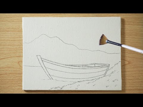 Peaceful Boat Landscape Painting/ Satisfying Acrylic Painting ✨🚣‍♀️