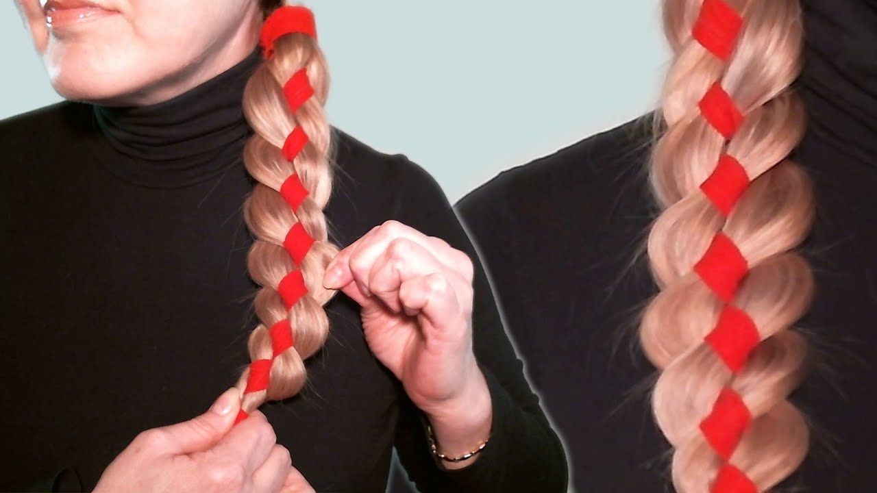 Плетение Кос Видео уроки : Коса с Лентой. Weaving braids video tutorials: braid with a ribbon