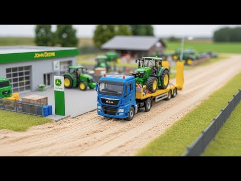 Trator John Deere descendo do caminhão na fazendinha 🚛🚜