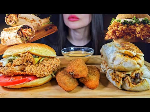 FAST FOOD | CRISPY CHICKEN BURGER + BURRITO | EATING ASMR MUKBANG