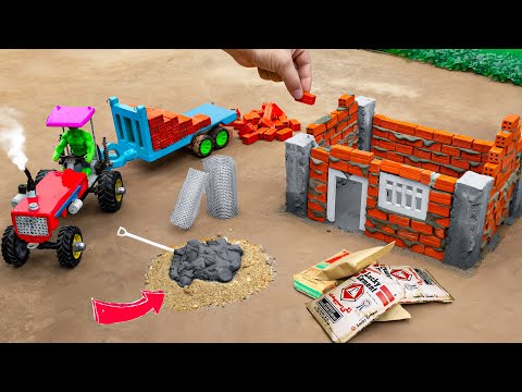 How to Build a Mini Concrete Farmhouse with Mini Bricks | Sun Farming tractor video