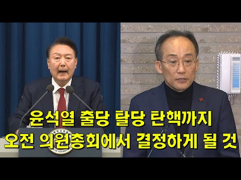 다 포기한 듯한 추경호, 윤석열 출당 탈당 탄핵까지, 오전 의원총회에서 결정하게 될 것