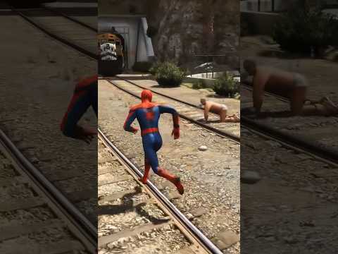 انقذت طفل من قدام القطر في لعبة GTA سبايدرمان للموبايل هتموت من الضحك 😂♥️
