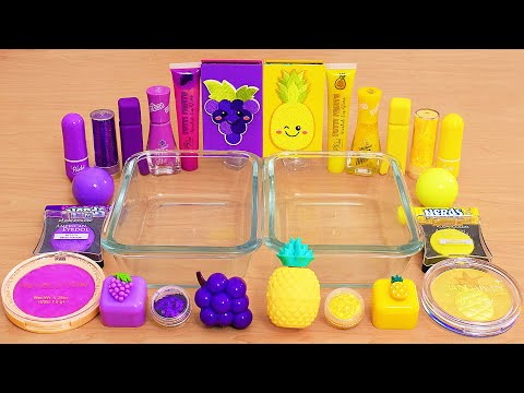 Grape vs Pineapple - Mixing Makeup Eyeshadow Into Slime ASMR