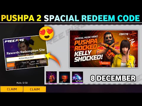 8 DECEMBER NEW REDEEM CODE | PUSHPA 2 SPACIAL MUSIC VIDEO REDEEM CODE TODAY | FREE FIRE NEW EVENT