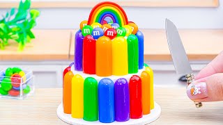 ASMR Miniature Cake Recipe❤️Satisfying Mini Rainbow Jelly Cake with M&M Candy Decorating