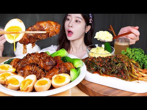 ASMR MUKBANG | 밥도둑 🍚 닭다리살 간장조림 ★ 닭차슈! 흰쌀밥 파김치 에그마요 먹방! Braised Chicken Thigh! Chicken Chashu 🍗