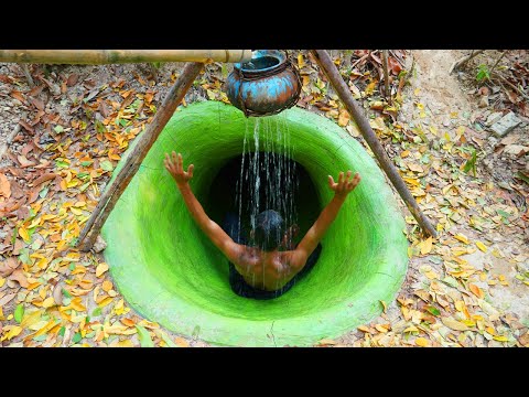 95Days Building Underground House with Swimming Pool And Decoration Underground Room