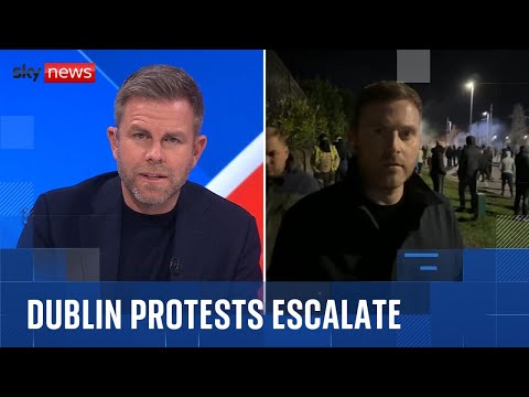 YouTube video thumbnail: Sky Reporter Runs as Police Push Back Protesters on Second Night of Disorder in Dublin
