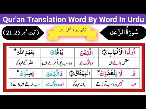 Surat Ur Raad 21-25 | Quran Translation Word by Word in urdu | Tarjuma | Qur'an Sharif