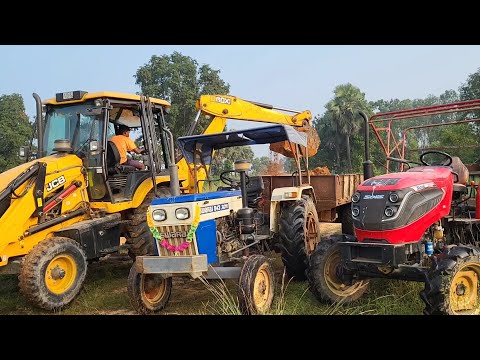 JCB 3DX Backhoe Machine Loading Mud In Mahindra DI And Swaraj Tractor Trolley | Jcb Dozer Cartoon