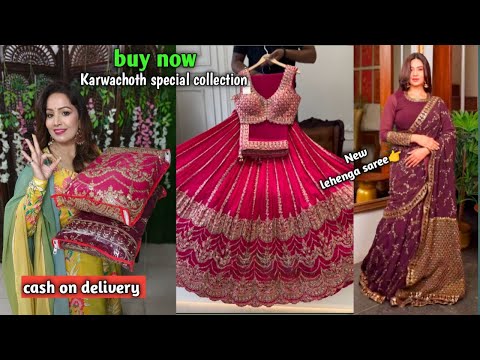 karwachoth special lehenga saree review/lehenga review/ready to wear saree haul/wedding lehenga haul