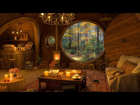 4K Cozy Forest Cabin Retreat ☕ Relaxing Jazz Music with Forest View for Relax/Study/Work to