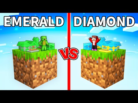 JJ and Mikey: EMERALD vs DIAMOND Skyblock Battle in Minecraft - Maizen