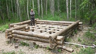 build big log cabin using the methods of our ancestors in wilderness