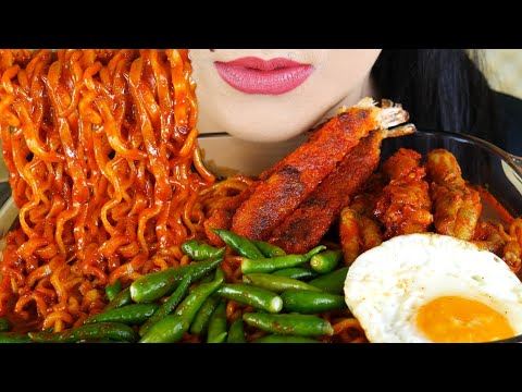 ASMR MIE NYEMEK TAMBAH SAUS SAMYANG TOPPING CEKER, EBI KATSU DAN TELUR CEPLOK | EATING SOUNDS