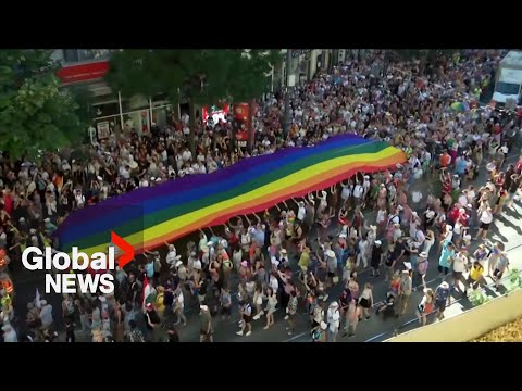 YouTube video thumbnail: "Love Is More Important Than Power": Thousands Defy Hungary’s Ban, March in Budapest Pride Parade