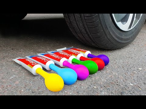 Car vs Rainbow Toothpastes with Balloons | Crunchy Things by Car!