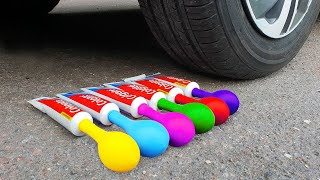 Car vs Rainbow Toothpastes with Balloons | Crunchy Things by Car!