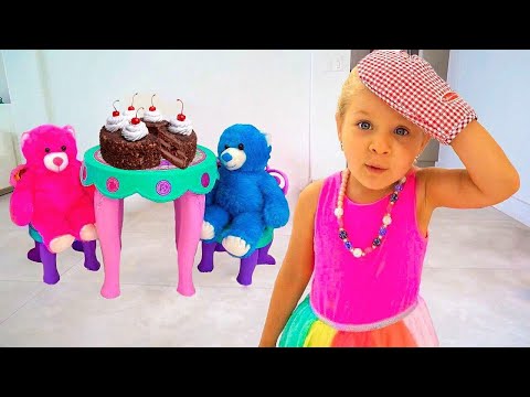 Diana Pretend Play with Giant Teddy bears