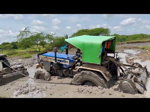 Swaraj tractor stuck in mud pulling out by John Deere tractor | tractor |