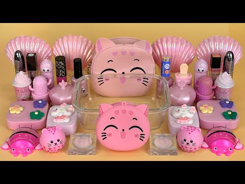 ASMR Slime PINK 🩷 Mixing eyeshadow, makeup and glitter into Slime. Relaxing slime video 2160p.