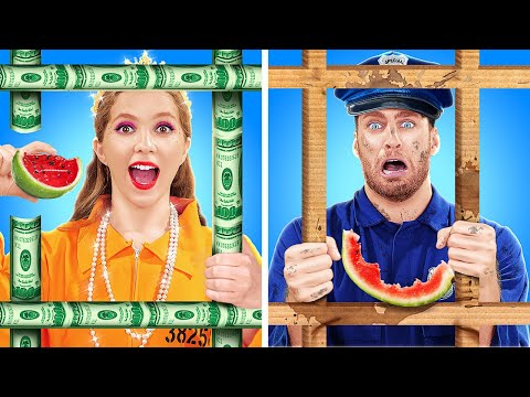 NEW 123 GO! Rich Prisoner VS Poor Cop Food Challenge: How To Sneak Food Into The Strictest Jail