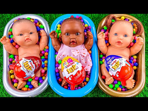 7 Minutes Satisfying with ASMR Mixing Candy & Funny Make Up in Three Bathtubs with M&M's Slime Video