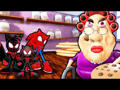 SPIDERMAN SONIC FAMILY VS EVIL GRANDMA IN ROBLOX