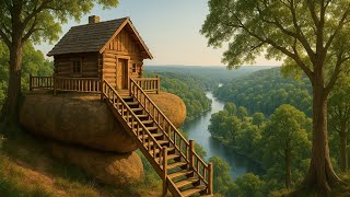 30 days to build a wooden house in the forest next to a cliff