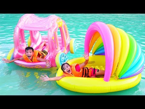KunKun play with giant inflatable playhouse swimming pool toy