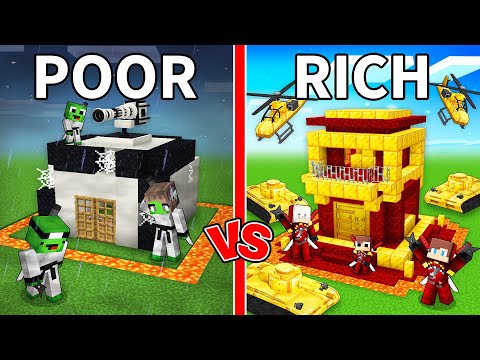 JJ's RICH Family vs Mikey's POOR Family Ninja Security Base Survival Battle in Minecraft - Maizen