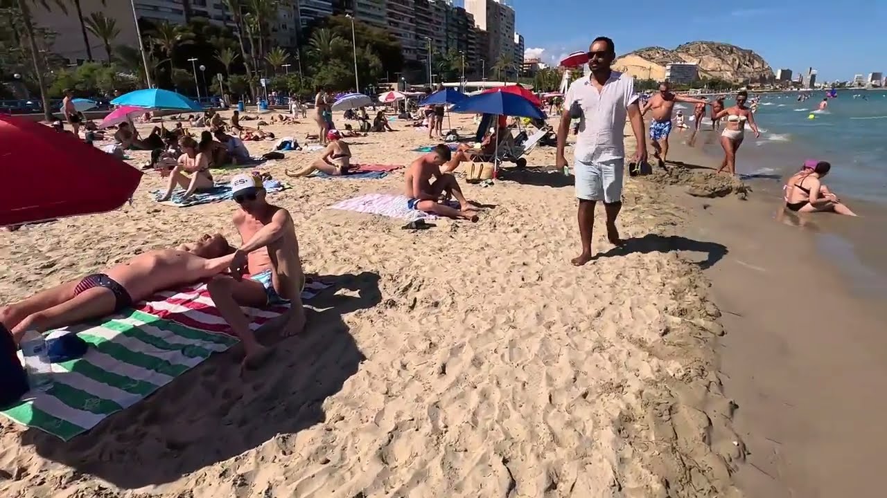 Hot Day in Alicante Beach walk 2023 4k Video
