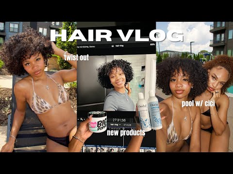vlog | switching up my entire curly hair routine, doing a twist out + pool day with cici