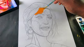 Beautiful Portrait Drawing | Poster Color Step by Step Tutorial
