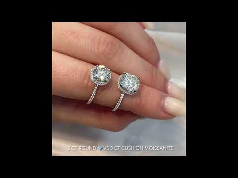 Round Diamond VS Cushion Moissanite Ring Comparison