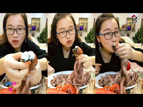 【Mukbang ASMR Seafood】She is very greedy to eat seafood lobster, octopus, crab 。11