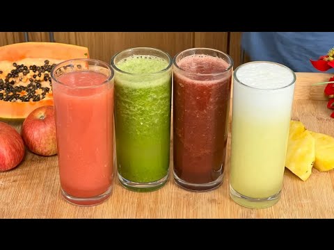 4 RECEITAS DE SUCOS DETOX | SUCO ROSA, SUCO VERDE E AMARELO DIURETICO...