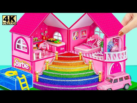 Build Amazing Pink Villa with Big Rainbow Stairs, Clay Dress from Polyme Clay❤️ DIY Miniature House