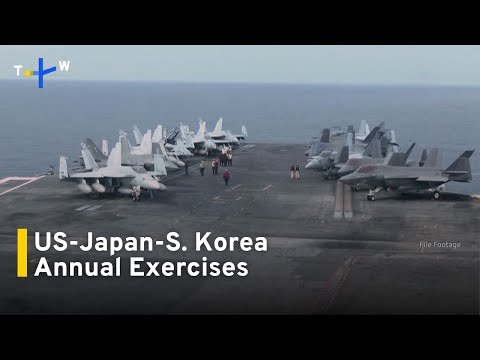 YouTube video thumbnail:  US, Japan, South Korea Hold Drills Amid North Korea Threats