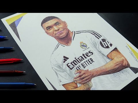 Drawing Kylian Mbappe - Real Madrid (Ballpoint Pen) | DeMoose Art