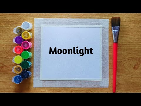 Moonlight painting for beginners, easy watercolor moonlight night scenery, step by step