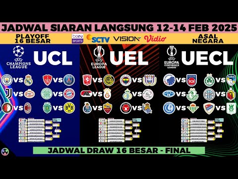 JADWAL SIARAN LANGSUNG PLAYOFF 16 BESAR LIGA CHAMPIONS EROPA UCL, LIGA EUROPA 2025 LIVE SCTV LENGKAP