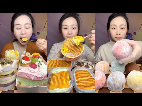 DESSERT ASMR | Eating Colourful Mochis, Cream cakes, Tiramisu | Chewy sounds