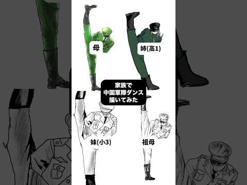 家族で中国軍隊ダンス描いてみた! #shorts #イラストメイキング #お絵描き