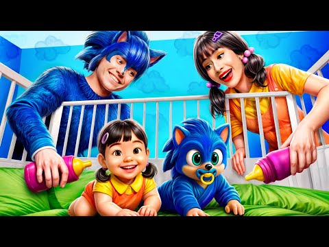 Ik ben geadopteerd door Squid Game Pop & Super Sonic! Squid Game Meisje vs Sonic make-over!