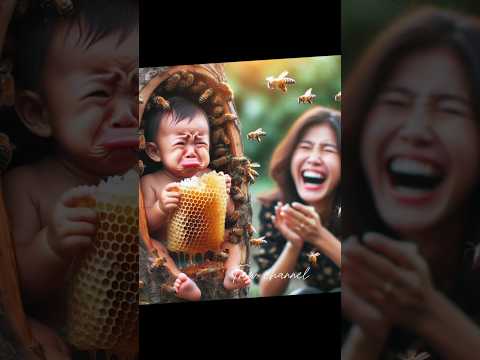 lucu makan madu didalam lobang sarang lebah 🤣🤣🤣 #honey #cutebaby #fypシ゚viral
